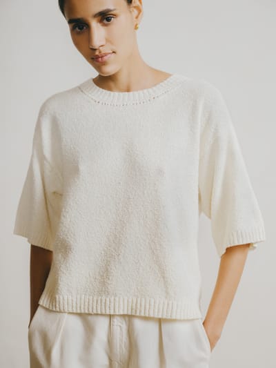 Otis Top, Organic Cotton Bouclé, Ecru by OZMA