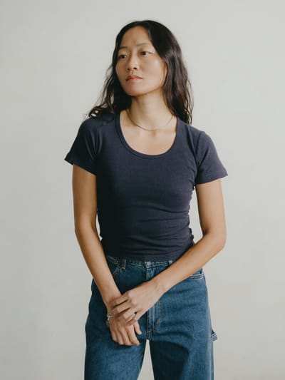 Baby Tee, Regen Silk Noil Jersey, Navy by OZMA