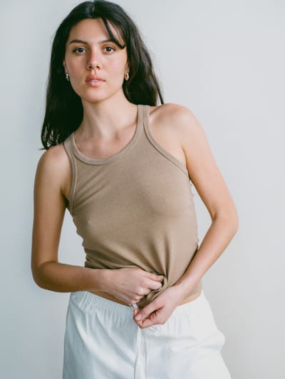 Boy Tank, Regen Silk Noil Jersey, Tea by OZMA