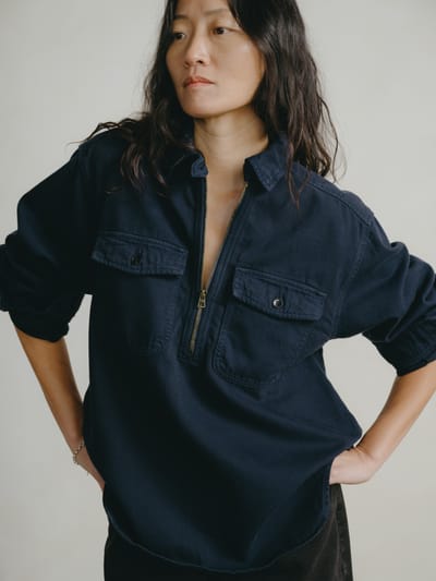 Zip Popover, Broken Twill, Navy by OZMA