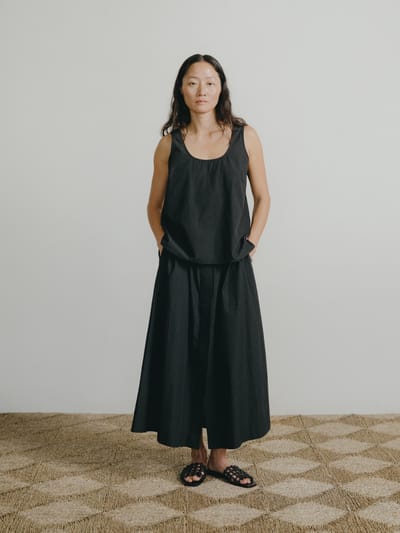 Ananda Skirt, Textured Organic Poplin, Soft Black by OZMA