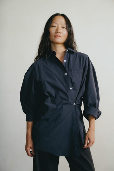 Rita Shirt, Organic Compact Poplin, Navy by OZMA