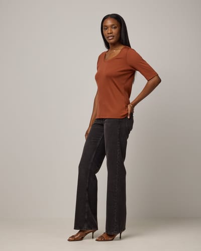 Celine Ribbed Elbow Sleeve Tee by Wool&