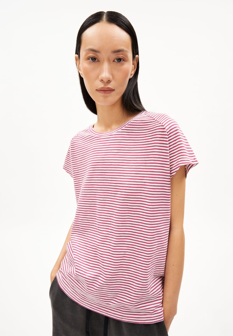 ONELIAA LOVELY STRIPES T-SHIRT | crushed berry-oatmilk by ARMEDANGELS, 100% Cotton