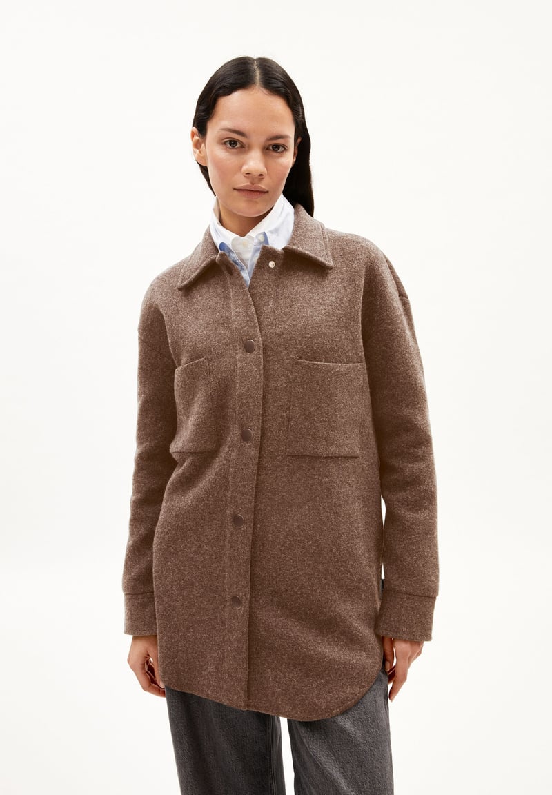 ALMARAA KNIT JACKET | cinnamon dust melange by ARMEDANGELS, 77% Cotton, 18% Wool, 5% Nylon