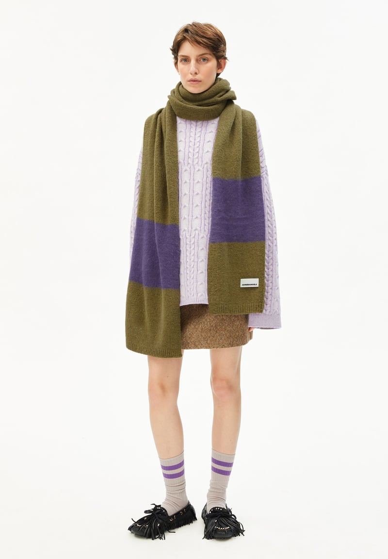 SAABE STRIPES UN-WASTED | oliva-dark purple stone by ARMEDANGELS, 44% Alpaca, 29% Wool, 27% Nylon