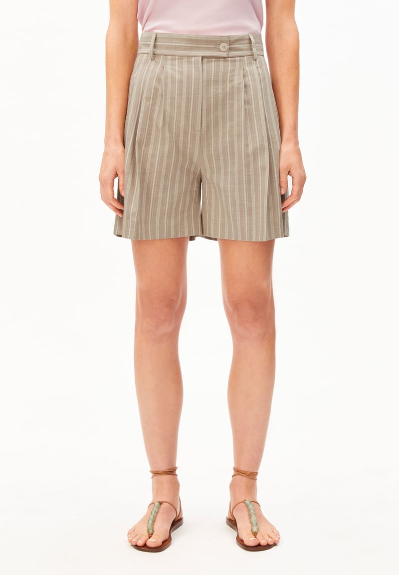 STRIPE KAAYUA PLEATED SHORT | sand stone-undyed-pink mist by ARMEDANGELS, 100% Cotton