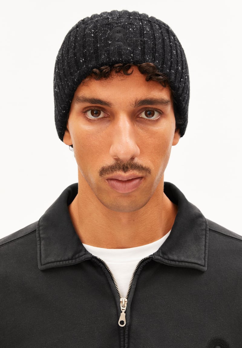 TWEED KNIT BEANIE | black tweed by ARMEDANGELS, 65% Cotton, 35% Wool