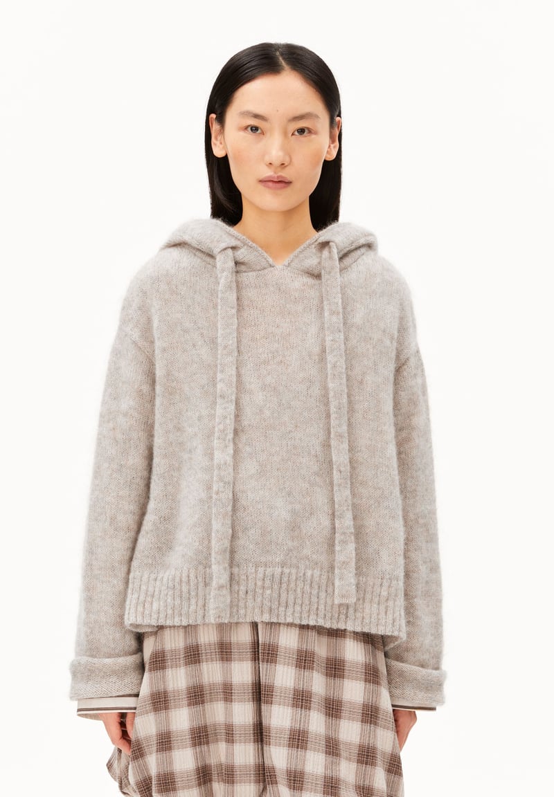 MOHAIR-BLEND KNITTED HOODIE | honey melange by ARMEDANGELS, 44% Mohair, 44% Lyocell, 12% Wool