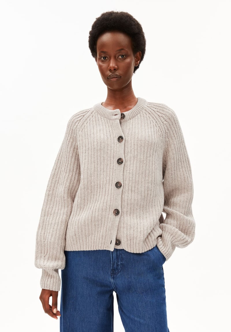 RIB KNIT CARDIGAN| honey melange by ARMEDANGELS, 55% Wool, 45% Cotton