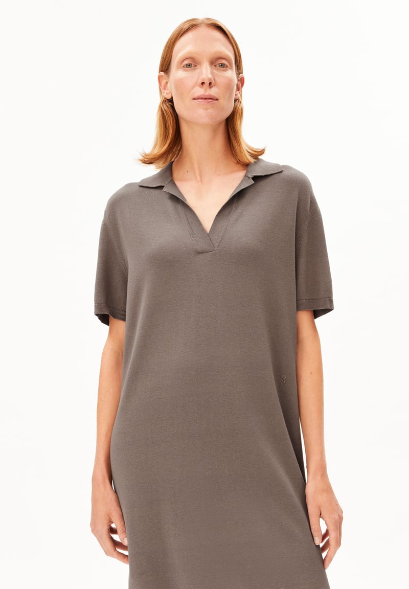 FINE POLO KNIT DRESS | walnut cream by ARMEDANGELS, 50% Cotton, 50% Modal
