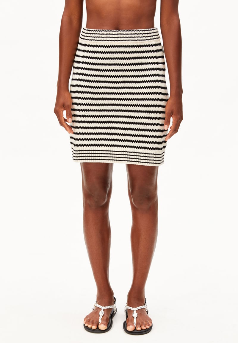 STRIPE MINI KNIT SKIRT | undyed-black by ARMEDANGELS, 100% Cotton