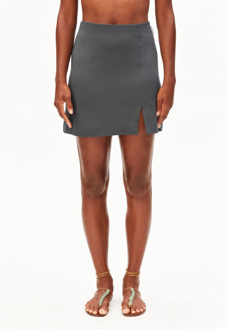 VANJARAA MINI SKIRT | space steel by ARMEDANGELS, 82% Viscose, 16% Nylon, 2% Elastane