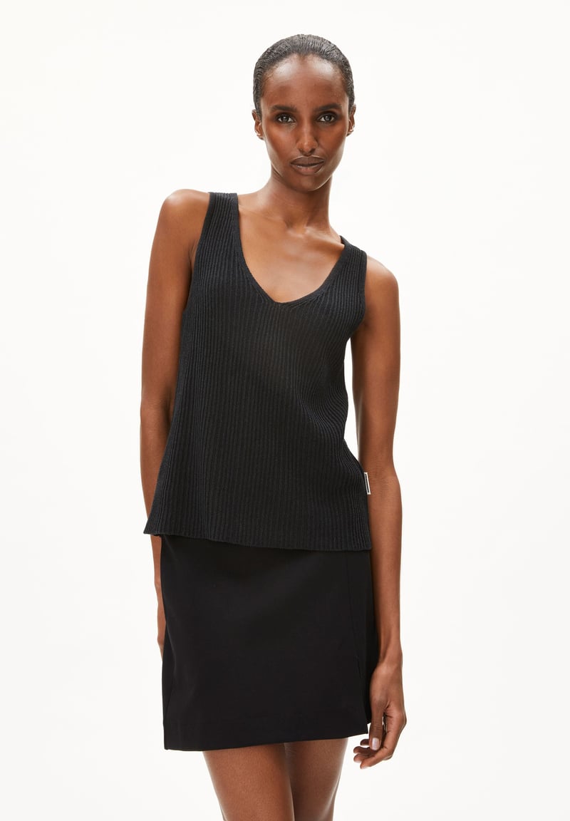 LINEN BLEND KNIT TOP| black by ARMEDANGELS, 40% Linen, 30% Cotton, 30% Viscose