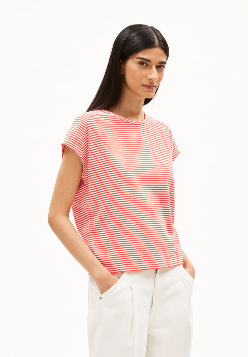 ONELIAA LOVELY STRIPES T-SHIRT | poppy red-oatmilk by ARMEDANGELS, 100% Cotton