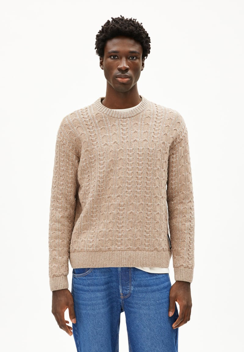 DAAKO KNIT SWEATER | silver melange tweed-true camel by ARMEDANGELS, 65% Cotton, 35% Wool