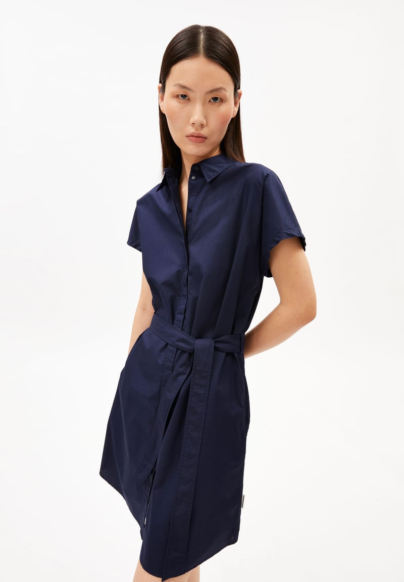 POPLIN MINI LARISAANA DRESS | tinted navy by ARMEDANGELS, 100% Cotton