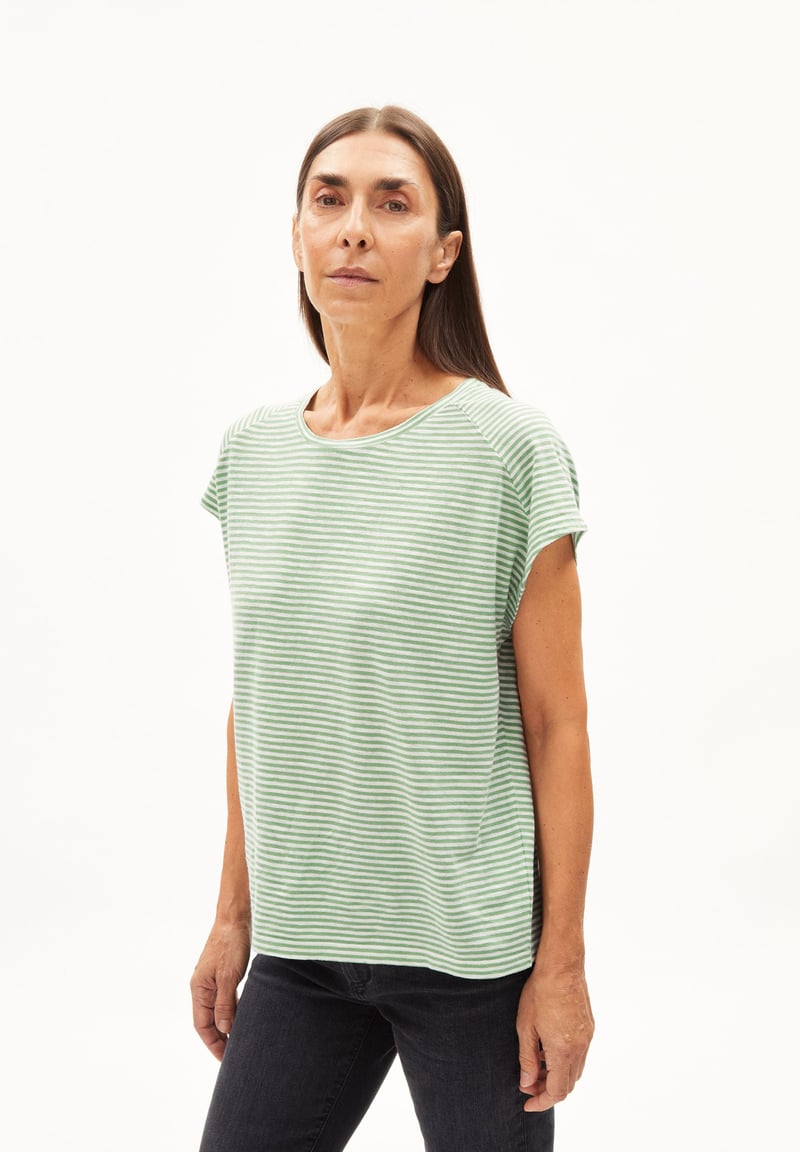 ONELIAA LOVELY STRIPES T-SHIRT | smith green-oatmilk by ARMEDANGELS, 100% Cotton