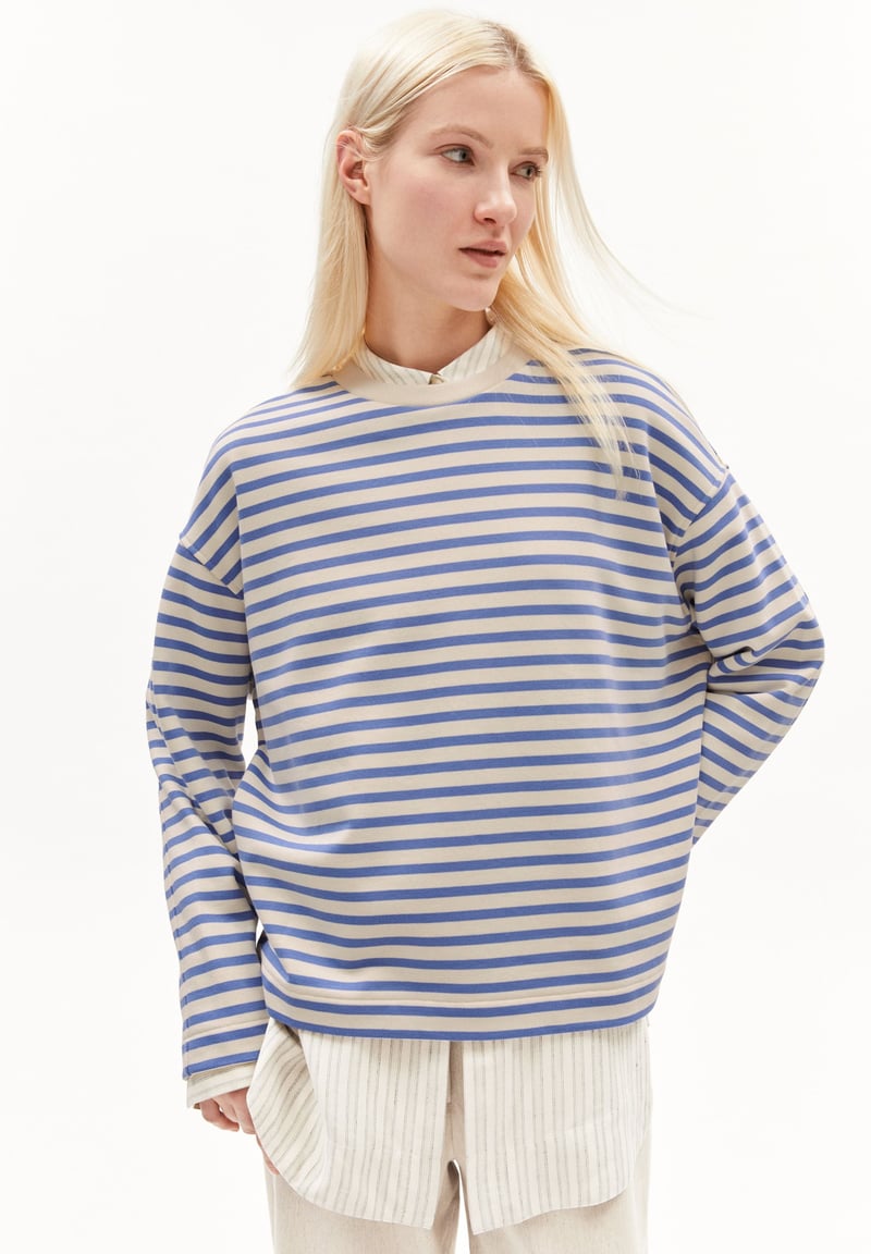 FRANKAA MAARLEN STRIPE SWEAT | blue bloom-undyed by ARMEDANGELS, 100% Cotton
