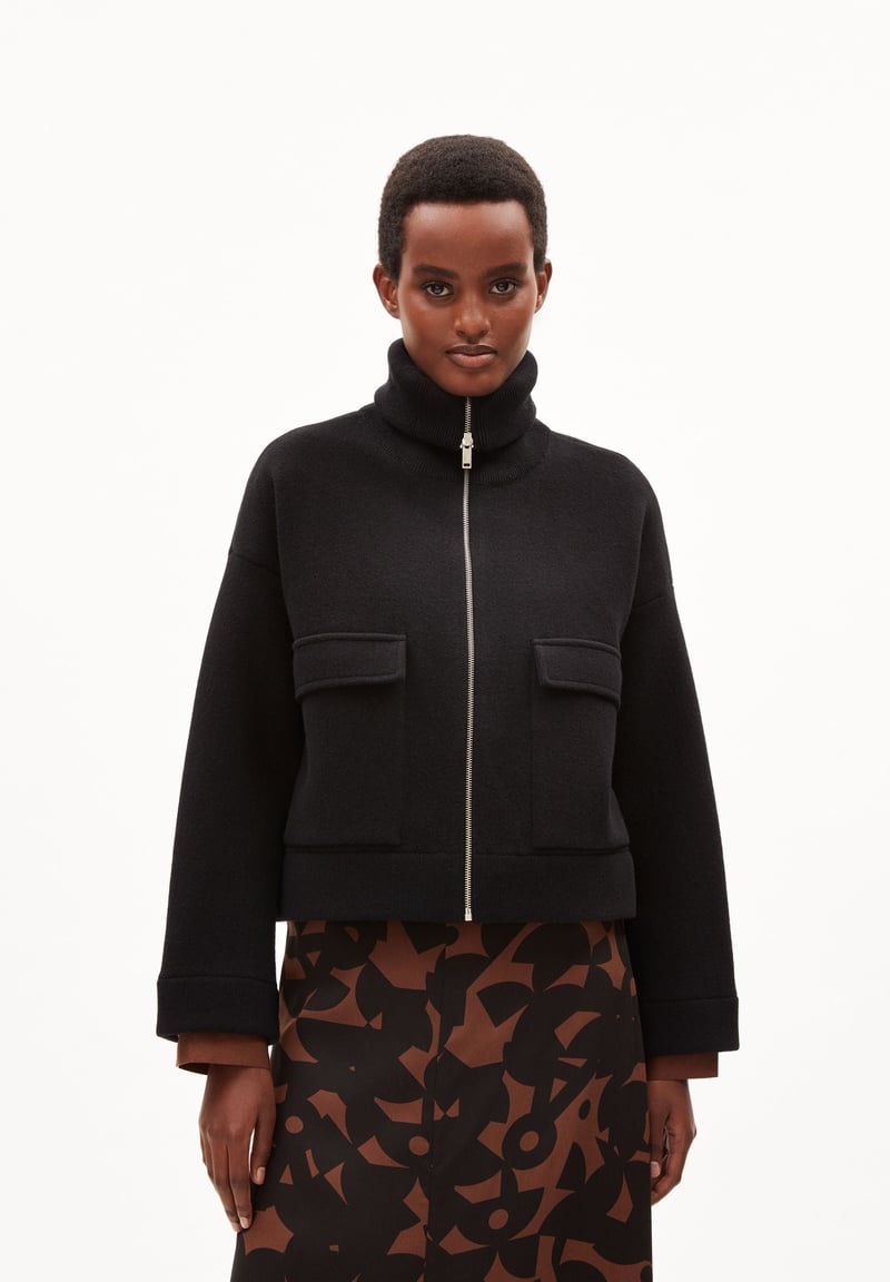JOANIAAS KNIT JACKET | black-black by ARMEDANGELS, 77% Cotton, 18% Wool, 5% Nylon