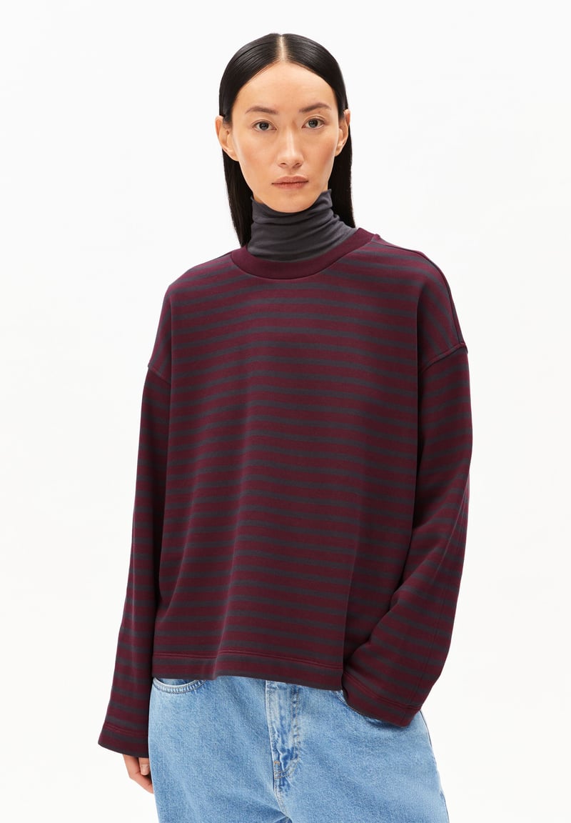 FRANKAA MAARLEN STRIPE SWEAT | dark cranberry-dark steel by ARMEDANGELS, 100% Cotton