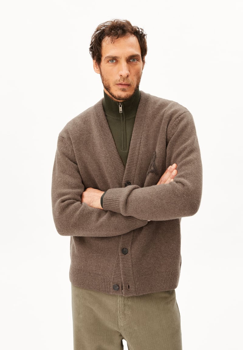 RECYCLED WOOL CARDIGAN | claystone melange by ARMEDANGELS, 100% Wool