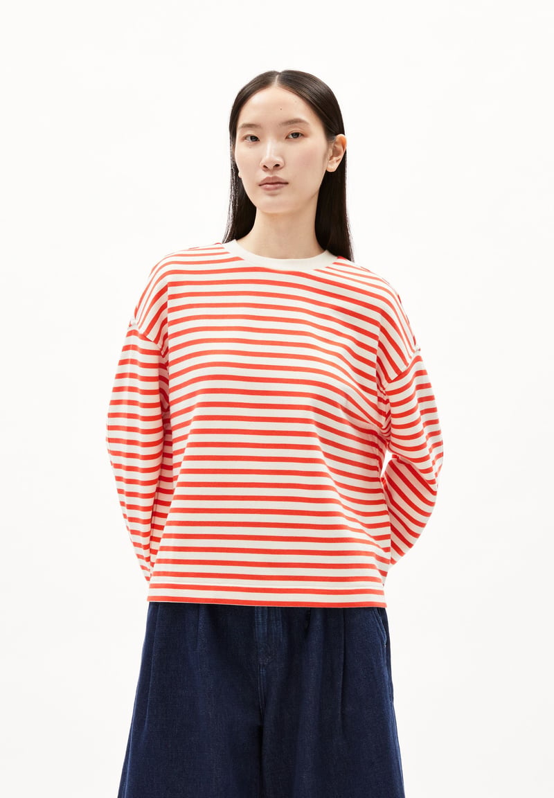 FRANKAA MAARLEN STRIPE SWEAT | poppy red-undyed by ARMEDANGELS, 100% Cotton