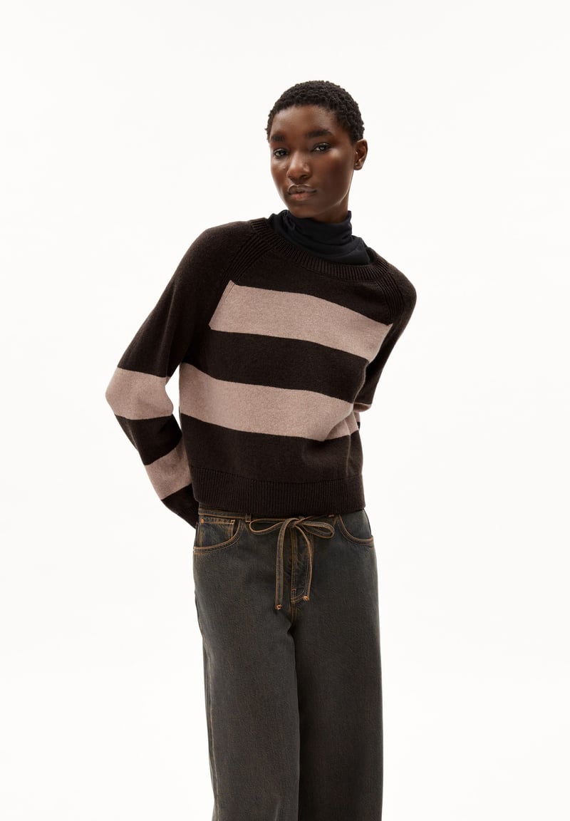DILIRIAA STRIPES| coffee-cinnamon dust melange by ARMEDANGELS, 100% Wool