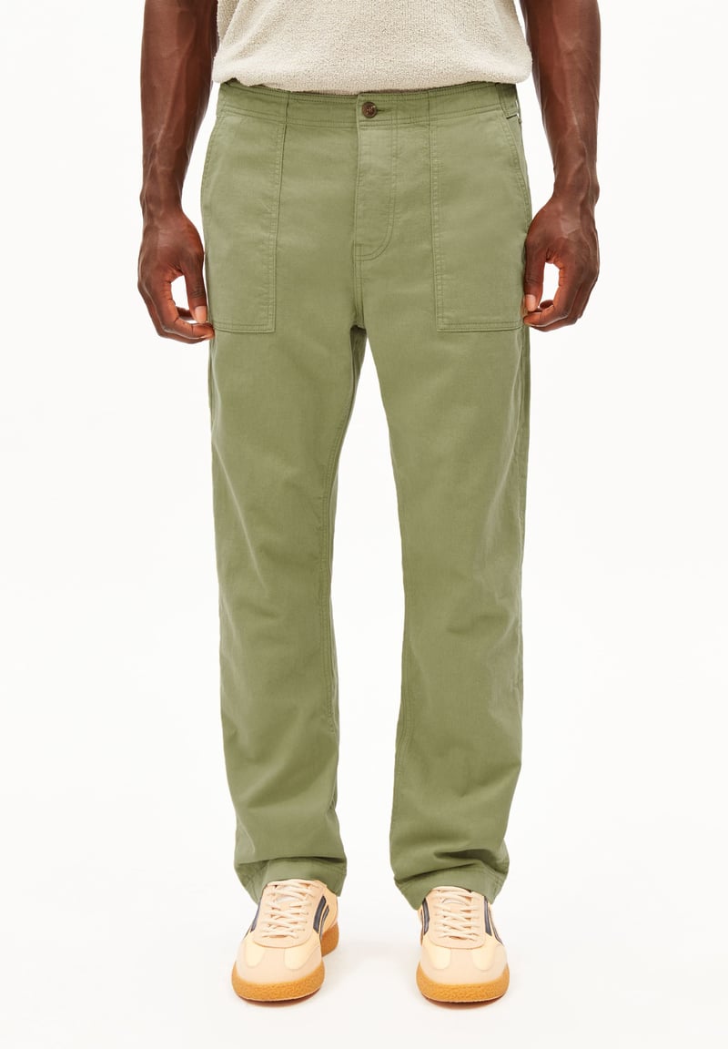 COTTON LINEN PANT | fatigue green by ARMEDANGELS, 92% Cotton, 8% Linen
