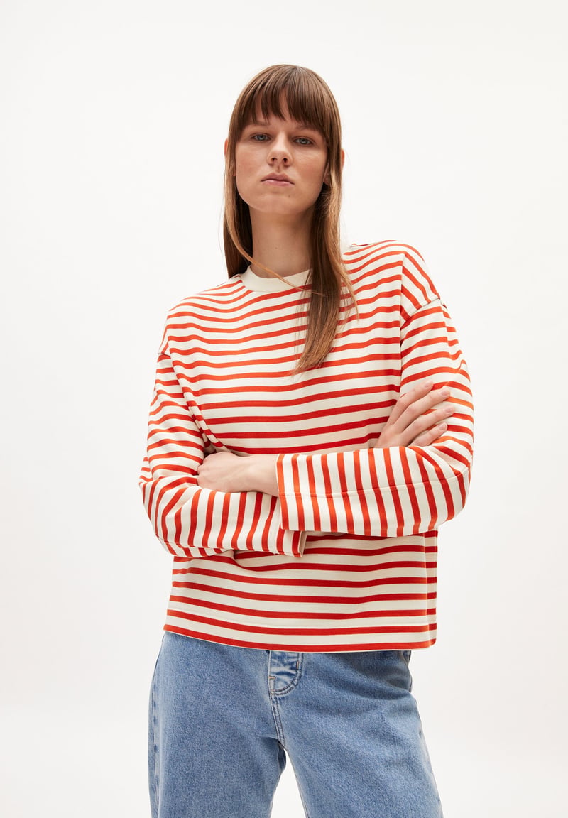 FRANKAA MAARLEN STRIPE SWEAT | emergency red-undyed by ARMEDANGELS, 100% Cotton