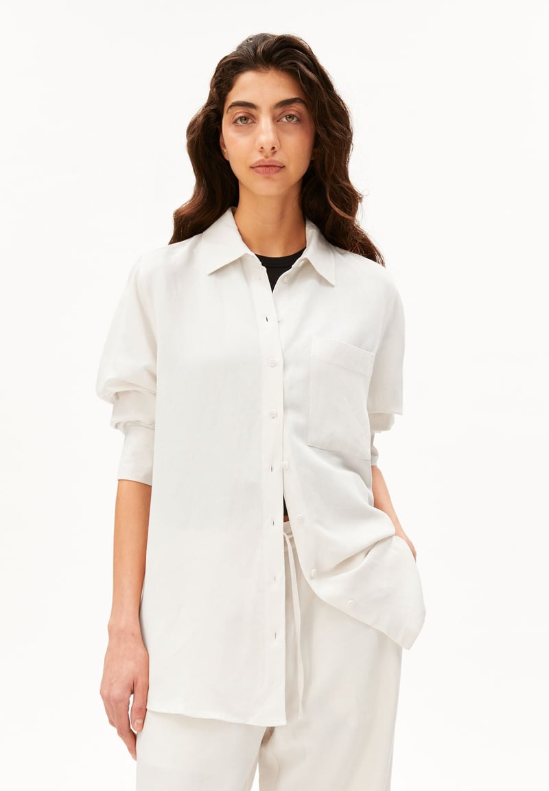 LINEN BLEND SHIRT BLOUSE | oatmilk by ARMEDANGELS, 74% Viscose, 26% Linen