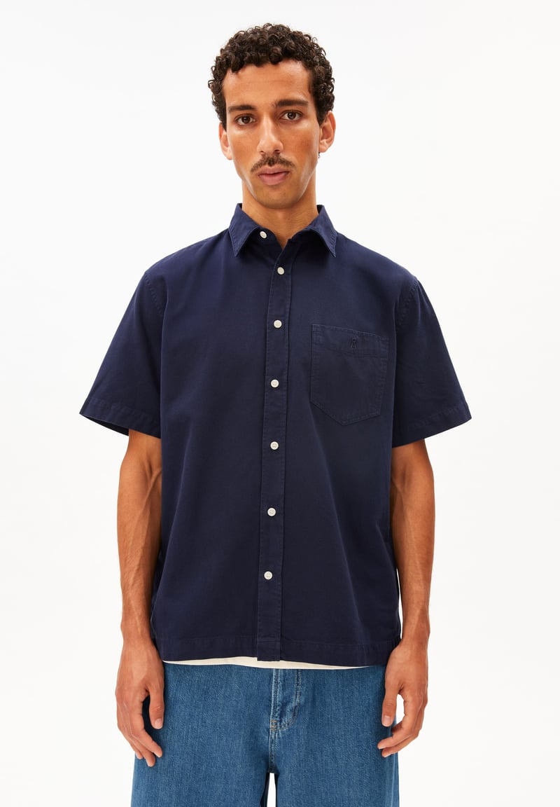 COTTON LINO SHORTSLEEVE SHIRT | tinted navy by ARMEDANGELS, 83% Cotton, 17% Linen