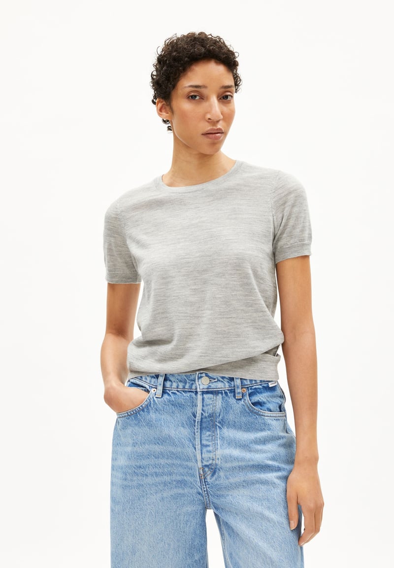 GUILIAA MERINO KNIT T-SHIRT | light grey melange by ARMEDANGELS, 100% Wool