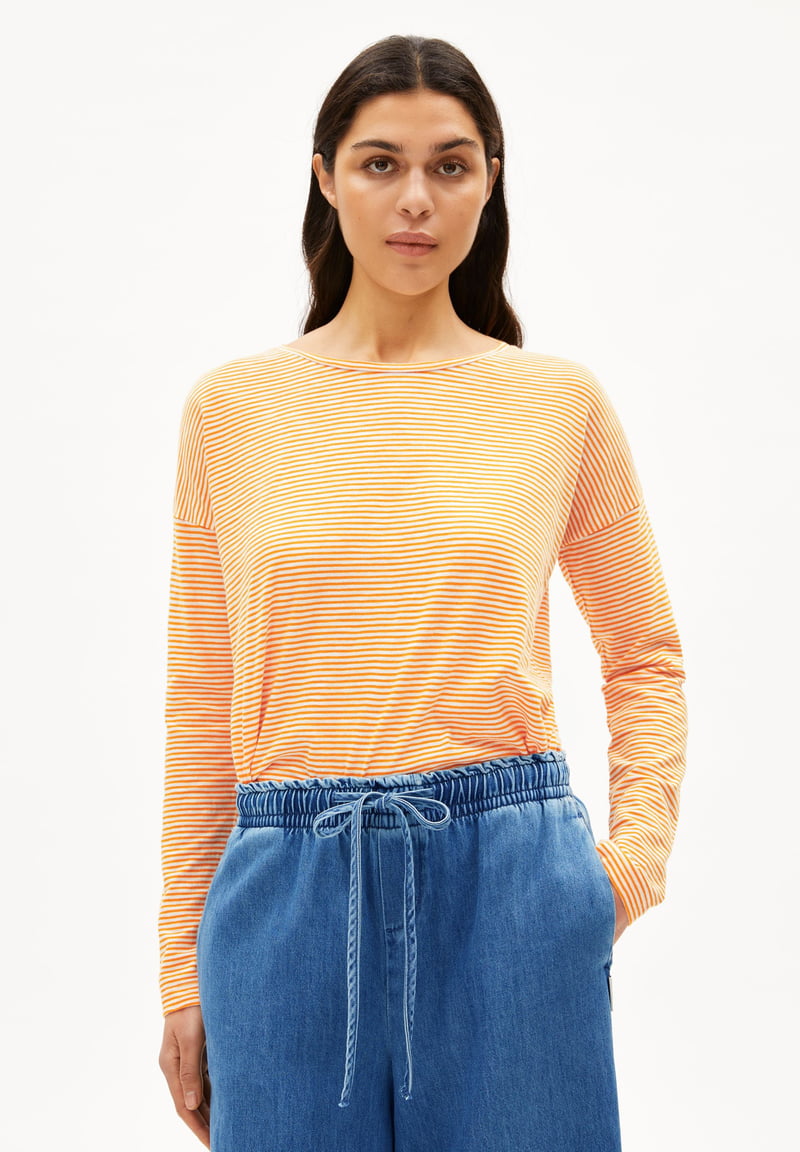 XIANAA STRIPES LONGSLEEVE | oatmilk-light tangerine by ARMEDANGELS, 100% Cotton