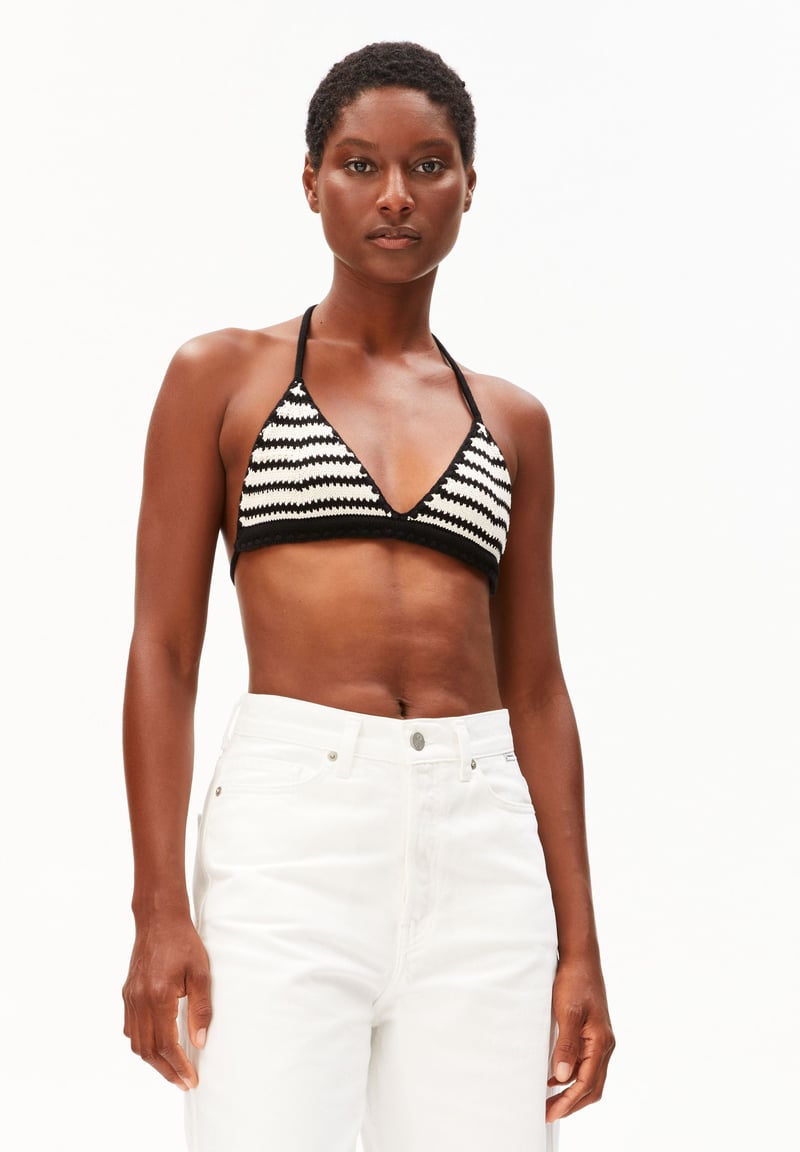 STRIPE BIKINI KNIT TOP | undyed-black by ARMEDANGELS, 100% Cotton