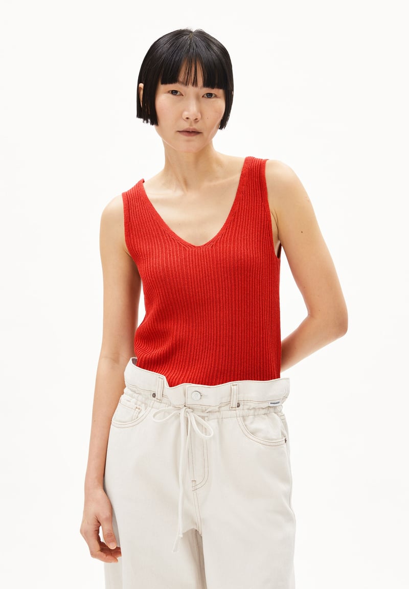 LINEN BLEND KNIT TOP| coral blush by ARMEDANGELS, 40% Linen, 30% Cotton, 30% Viscose