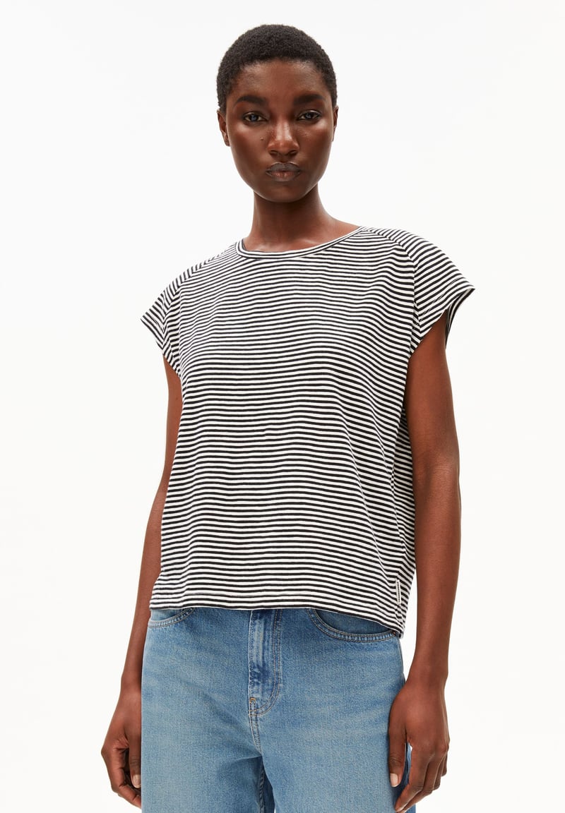 ONELIAA LOVELY STRIPES T-SHIRT | black-oatmilk by ARMEDANGELS, 100% Cotton