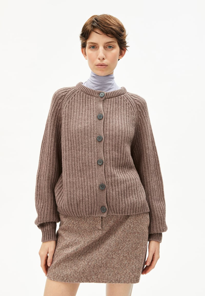 RIB KNIT CARDIGAN| cinnamon dust melange by ARMEDANGELS, 55% Wool, 45% Cotton
