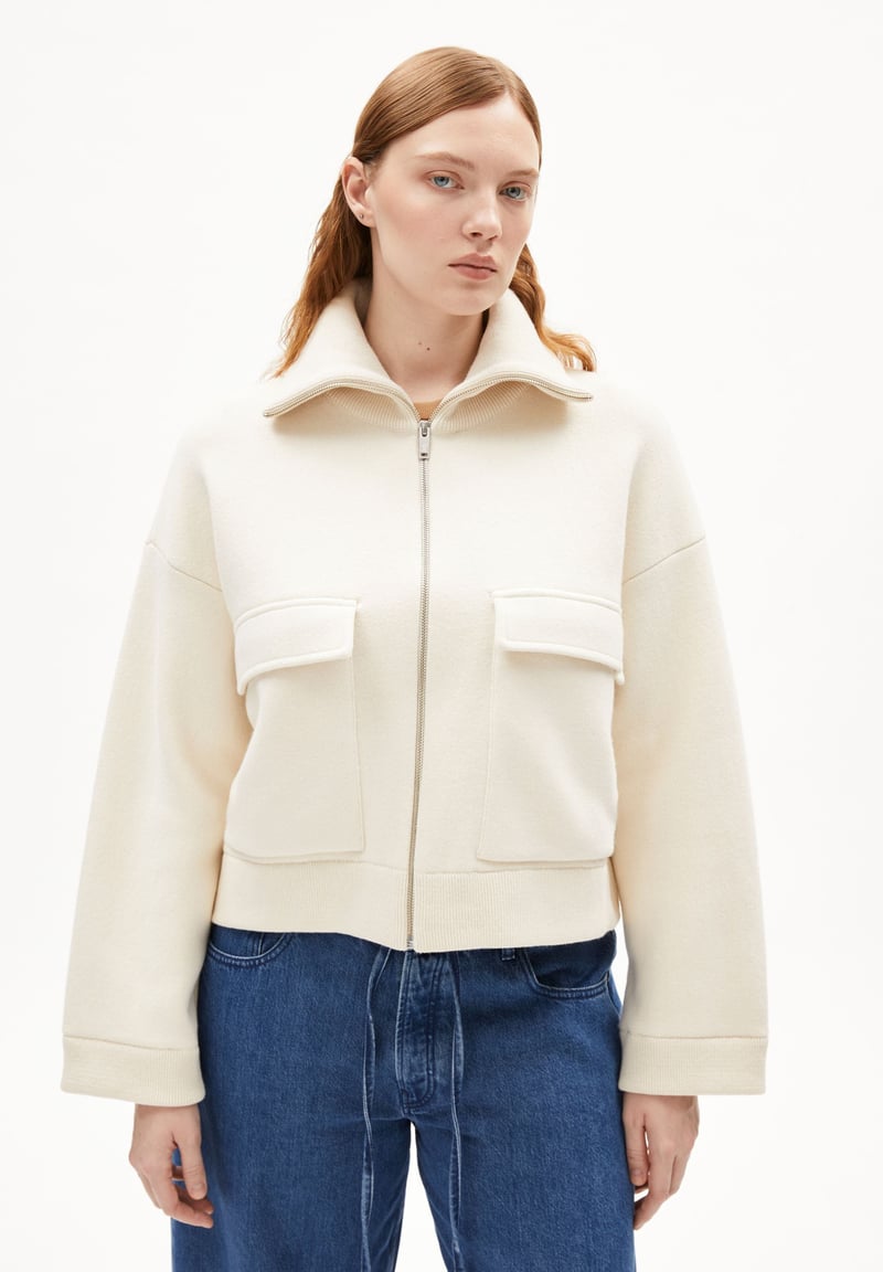 JOANIAAS KNIT JACKET | oatmilk by ARMEDANGELS, 77% Cotton, 18% Wool, 5% Nylon