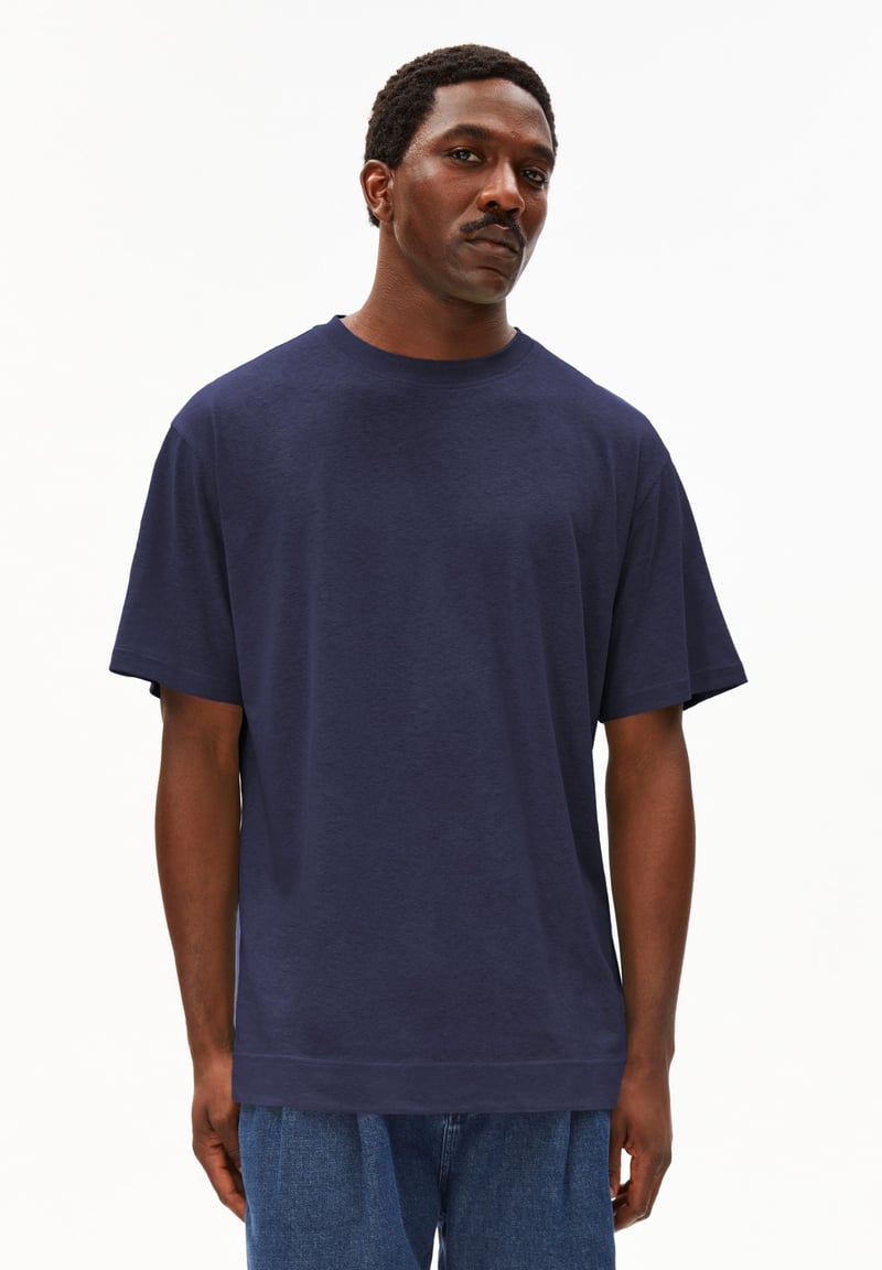 MAARKOS LINEN BLEND T-SHIRT | tinted navy by ARMEDANGELS, 70% Cotton, 30% Linen