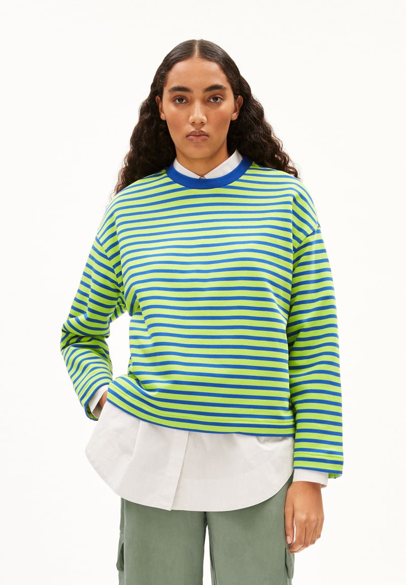 FRANKAA MAARLEN STRIPE SWEAT | super lime-dynamo blue by ARMEDANGELS, 100% Cotton