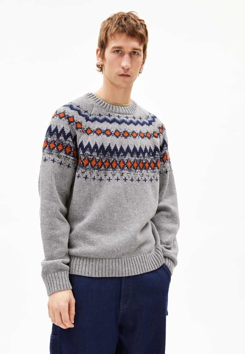 KAALLA FAIR ISLE| silver melange-dusty orange by ARMEDANGELS, 61% Cotton, 39% Wool