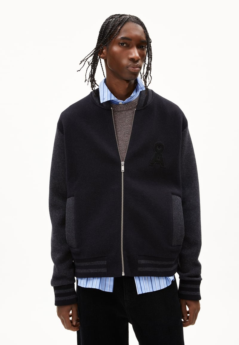 KEDAAWYAN JACKET | black-steel melange by ARMEDANGELS, 77% Cotton, 18% Wool, 5% Nylon