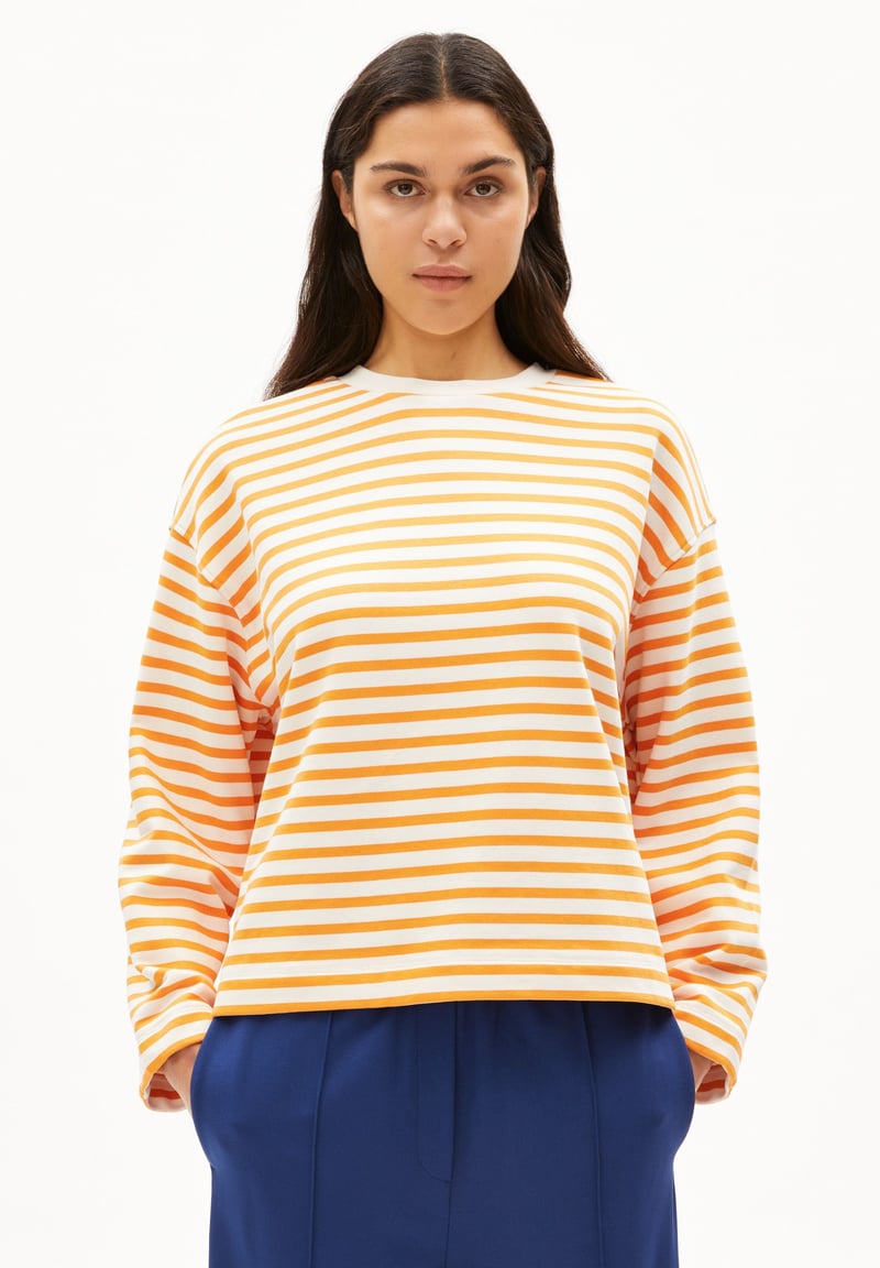 FRANKAA MAARLEN STRIPE SWEAT | undyed-light tangerine by ARMEDANGELS, 100% Cotton