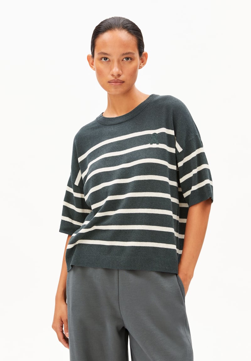 STRIPE LINEN BLEND SWEATER | space steel-undyed by ARMEDANGELS, 40% Linen, 30% Cotton, 30% Viscose