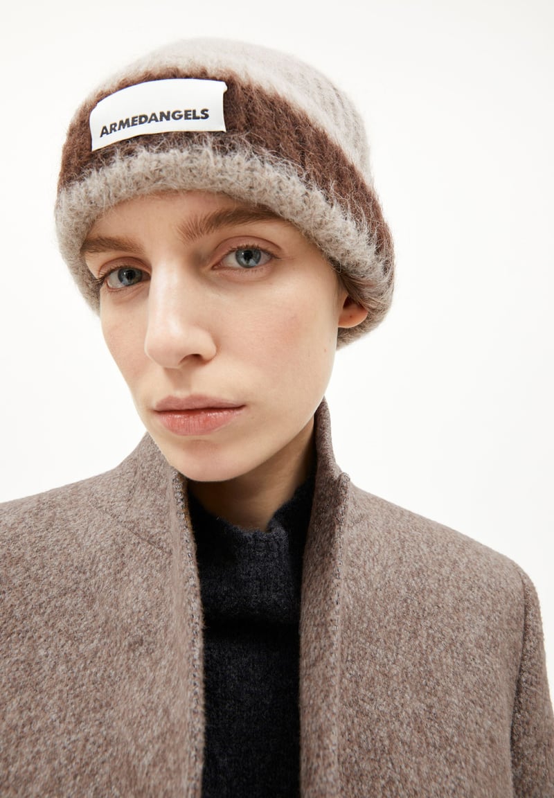 JUPILAA STRIPED UN-WASTED BEANIE | light caramel melange by ARMEDANGELS, 78% Alpaca, 22% Nylon