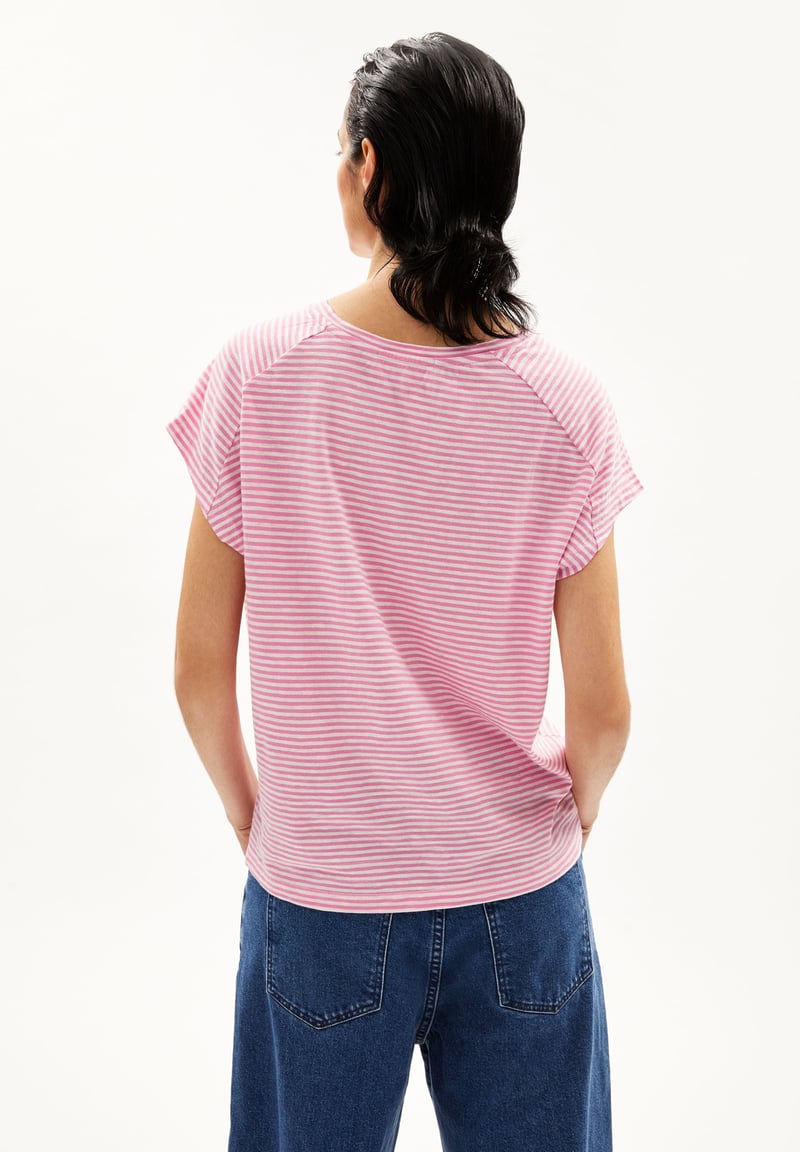 ONELIAA LOVELY STRIPES T-SHIRT | raspberry pink-oatmilk by ARMEDANGELS, 100% Cotton