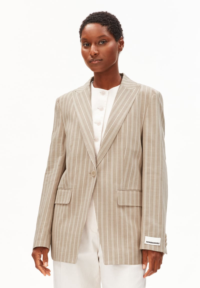 STRIPE MIKULAA BLAZER| sand stone-undyed-pink mist by ARMEDANGELS, 100% Cotton
