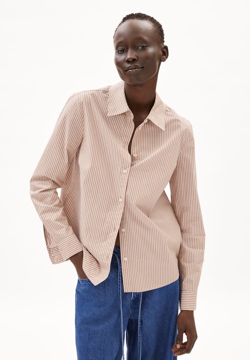 LOUILAA STRIPED| pale umber-light oatmilk by ARMEDANGELS, 100% Cotton