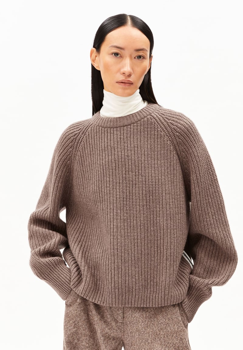 RIB KNIT SWEATER| cinnamon dust melange by ARMEDANGELS, 55% Wool, 45% Cotton